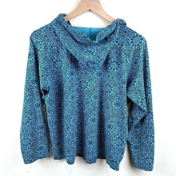Patagonia Teal Vintage Floral 1/4 Zip‎ Hooded Sweatshirt Women’s M - Picture 2 of 11